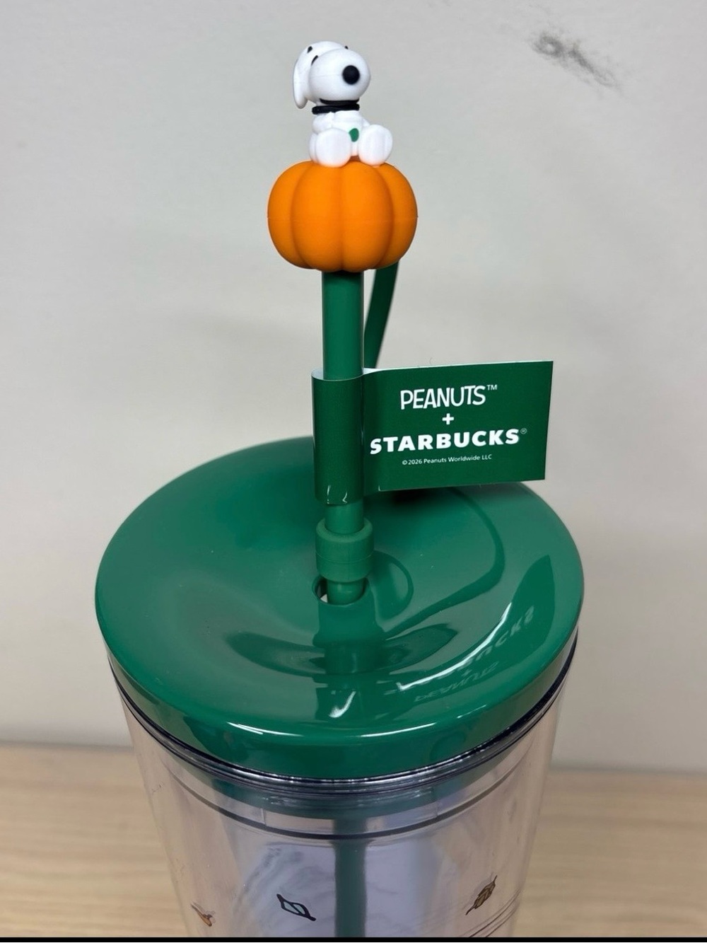 Peanuts + Starbucks  Snoopy Pumpkin Straw Topper Cold Cup Tumbler 24oz ~ NEW - Picture 2 of 5